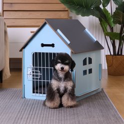 RYPetmia Indoor Wooden Dog & Cat House with Bed, Blue, Small slide 2 of 9