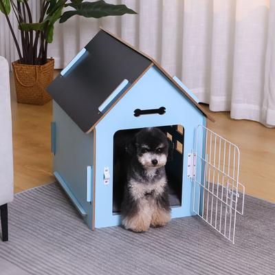 Show full view: RYPetmia Indoor Wooden Dog & Cat House with Bed, Blue, Small slide 5 of 10