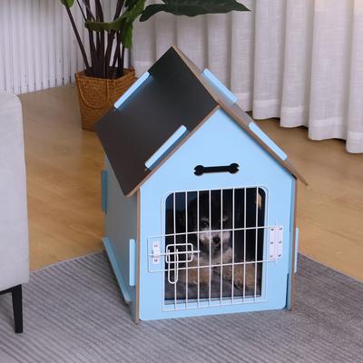 Show full view: RYPetmia Indoor Wooden Dog & Cat House with Bed, Blue, Small slide 8 of 10