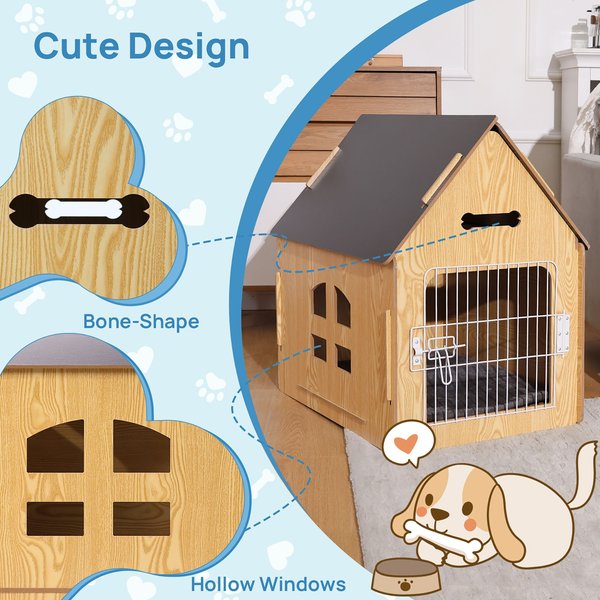 RYPetmia Indoor Wooden Dog & Cat House with Bed