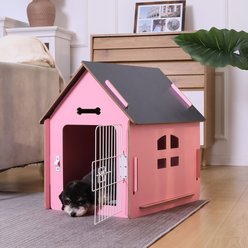RYPetmia Indoor Wooden Dog & Cat House with Bed, Pink, Small slide 2 of 9