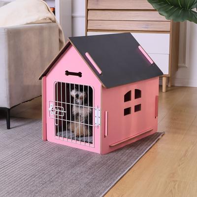 Show full view: RYPetmia Indoor Wooden Dog & Cat House with Bed, Pink, Small slide 7 of 10
