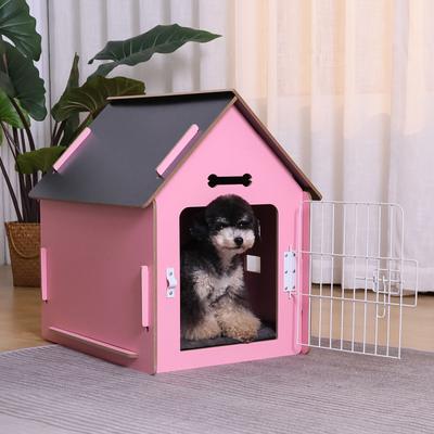 Show full view: RYPetmia Indoor Wooden Dog & Cat House with Bed, Pink, Small slide 4 of 10
