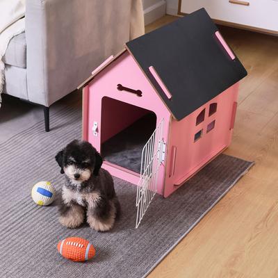 Show full view: RYPetmia Indoor Wooden Dog & Cat House with Bed, Pink, Small slide 2 of 10