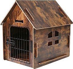 RYPetmia Indoor Wooden Dog & Cat House with Bed, Walnut, Medium