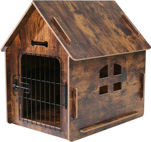 Show full view: RYPetmia Indoor Wooden Dog & Cat House with Bed, Walnut, Medium slide 1 of 10