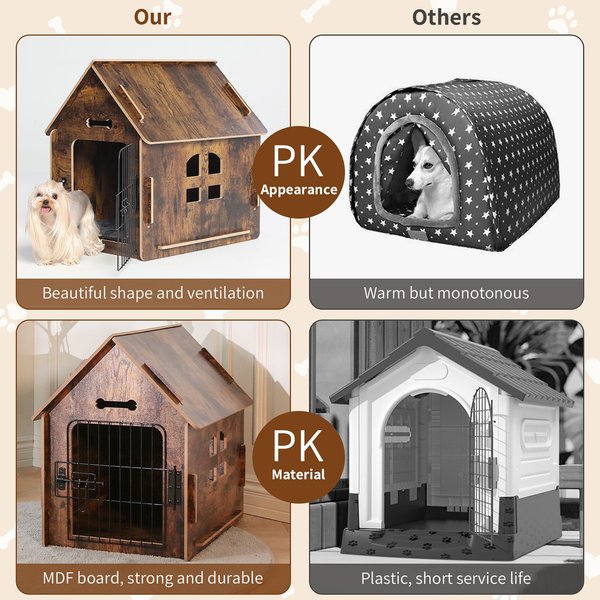 Show full view: RYPetmia Indoor Wooden Dog & Cat House with Bed, Walnut, Medium slide 7 of 10