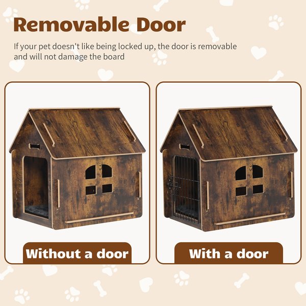 Show full view: RYPetmia Indoor Wooden Dog & Cat House with Bed, Walnut, Medium slide 5 of 10