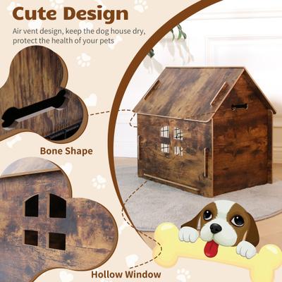 Show full view: RYPetmia Indoor Wooden Dog & Cat House with Bed, Walnut, Medium slide 3 of 10