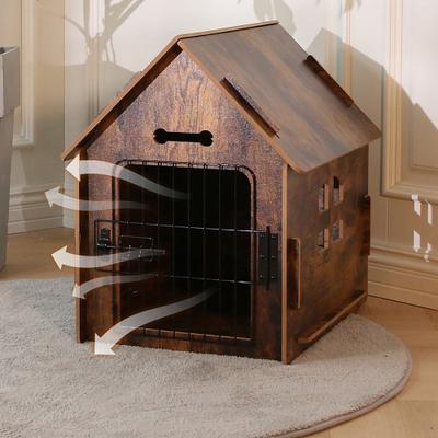 Show full view: RYPetmia Indoor Wooden Dog & Cat House with Bed, Walnut, Medium slide 8 of 10