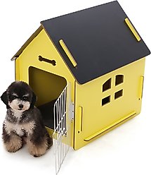 RYPetmia Indoor Wooden Dog & Cat House with Bed, Yellow, Small slide 1 of 9