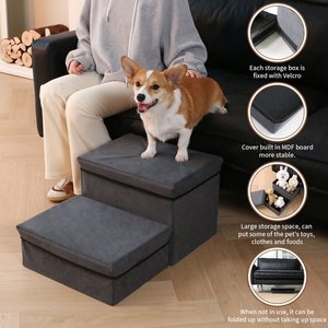 RYPetmia Non-Slip 2-Step Foldable Dog Stairs with Storage, Gray