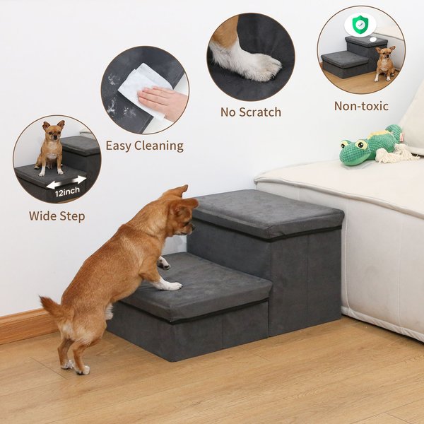 RYPetmia Non-Slip 2-Step Foldable Dog Stairs with Storage, Gray
