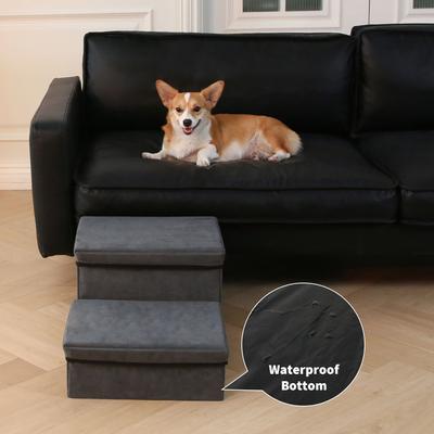 Show full view: RYPetmia Non-Slip 2-Step Foldable Dog Stairs with Storage, Gray slide 3 of 11