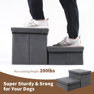 RYPetmia Non-Slip 2-Step Foldable Dog Stairs with Storage, Gray