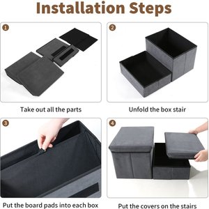 RYPetmia Non-Slip 2-Step Foldable Dog Stairs with Storage, Gray
