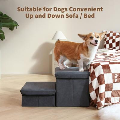 Show full view: RYPetmia Non-Slip 2-Step Foldable Dog Stairs with Storage, Gray slide 2 of 11