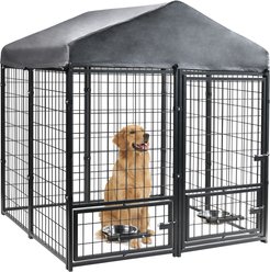 RYPetmia Outdoor Metal Dog Kennel with Roof, Black, Large: 4.5 x 4.5 x 4.9-ft