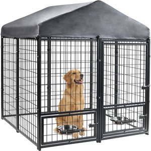 RYPetmia Outdoor Metal Dog Kennel with Roof, Black, Large: 4.5 x 4.5 x 4.9-ft