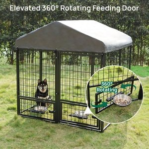 RYPetmia Outdoor Metal Dog Kennel with Roof, Black, Large: 4.5 x 4.5 x 4.9-ft