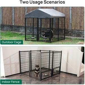 RYPetmia Outdoor Metal Dog Kennel with Roof, Black, Large: 4.5 x 4.5 x 4.9-ft