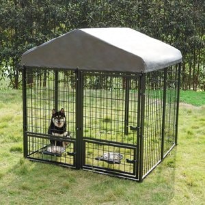 RYPetmia Outdoor Metal Dog Kennel with Roof, Black, Large: 4.5 x 4.5 x 4.9-ft