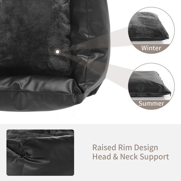 RYPetmia PU Leather Dog & Cat Sofa Bed, Black, 26-in