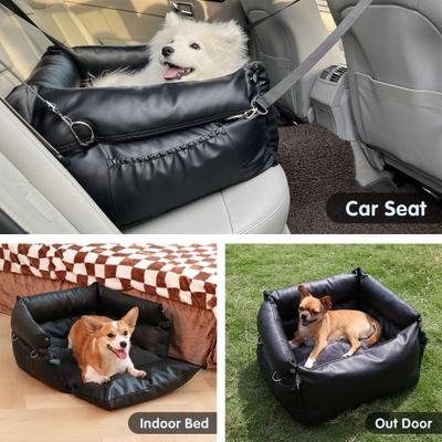 Show full view: RYPetmia Waterproof PU Leather Travel Dog & Cat Car Booster Seat, Black slide 3 of 10