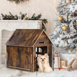 RYPetmia Wooden Indoor & Outdoor Dog House, Small/Medium, Brown
