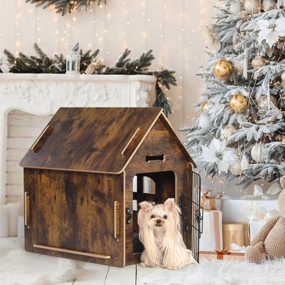 Show full view: RYPetmia Wooden Indoor & Outdoor Dog House, Small/Medium, Brown slide 1 of 12