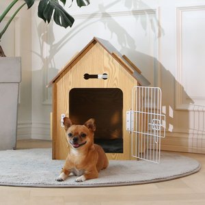 RYPetmia Wooden Indoor & Outdoor Dog House, Small/Medium, Maple