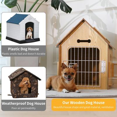 RYPetmia Wooden Indoor & Outdoor Dog House, Small/Medium