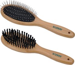 Safari Wire Pin Bamboo Handle Brush, Large + Bamboo Bristle Dog Brush, Medium-Large