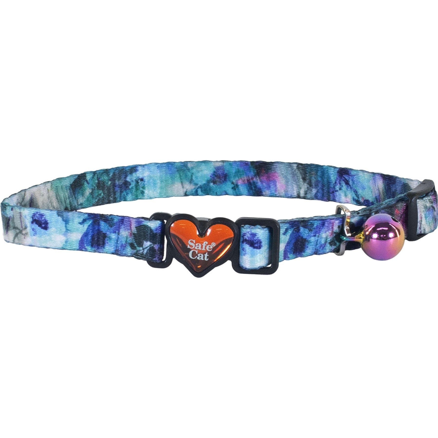 Safe Cat Heartbreaker Adjustable Breakaway Heart Buckle Cat Collar, 8 to 12-in neck, 3/8-in wide, Rainy Day Floral