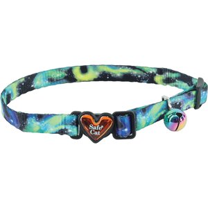 Safe Cat Heartbreaker Adjustable Breakaway Heart Buckle Cat Collar, 8 to 12-in neck, 3/8-in wide, Galaxy Nirvana