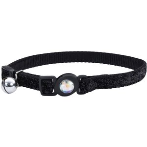 Safe Cat Jeweled Glitter Polyester Breakaway Cat Collar with Bell, Black, 8 to 12-in neck, 3/8-in wide