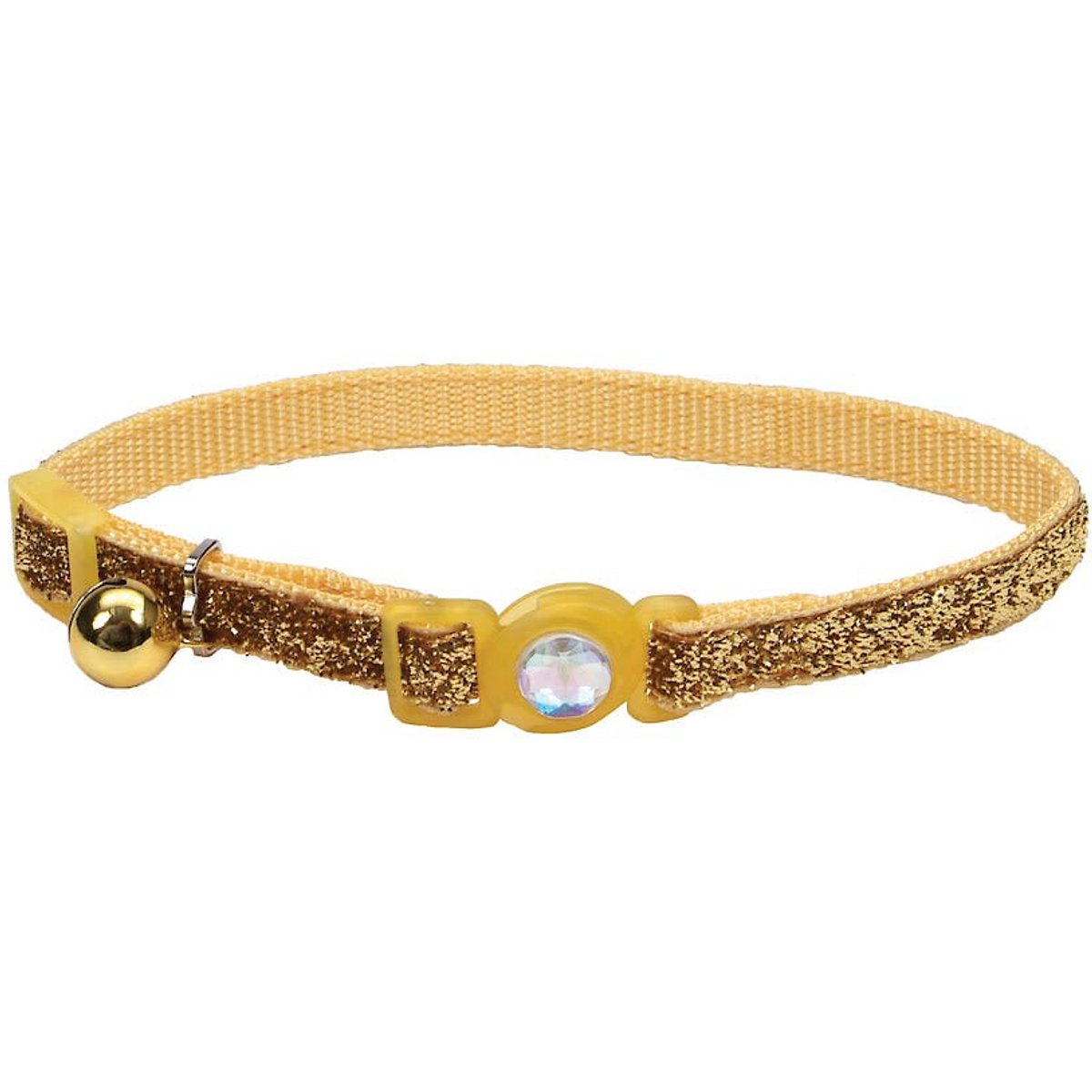 Safe Cat Jeweled Glitter Polyester Breakaway Cat Collar with Bell, Golden Kaleidoscope, 8 to 12-in neck, 3/8-in wide