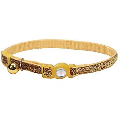 Safe Cat Jeweled Glitter Polyester Breakaway Cat Collar with Bell, Golden Kaleidoscope, 8 to 12-in neck, 3/8-in wide