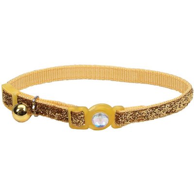 Safe Cat Safe Cat Jeweled Glitter Polyester Breakaway Cat Collar with Bell, Golden Kaleidoscope, 8 to 12-in neck, 3/8-in wide