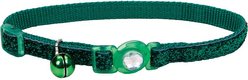 Safe Cat Jeweled Glitter Polyester Breakaway Cat Collar with Bell, Green Dot, 8 to 12-in neck, 3/8-in wide