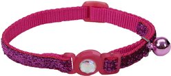 Safe Cat Jeweled Glitter Polyester Breakaway Cat Collar with Bell, Pink, 8 to 12-in neck, 3/8-in wide