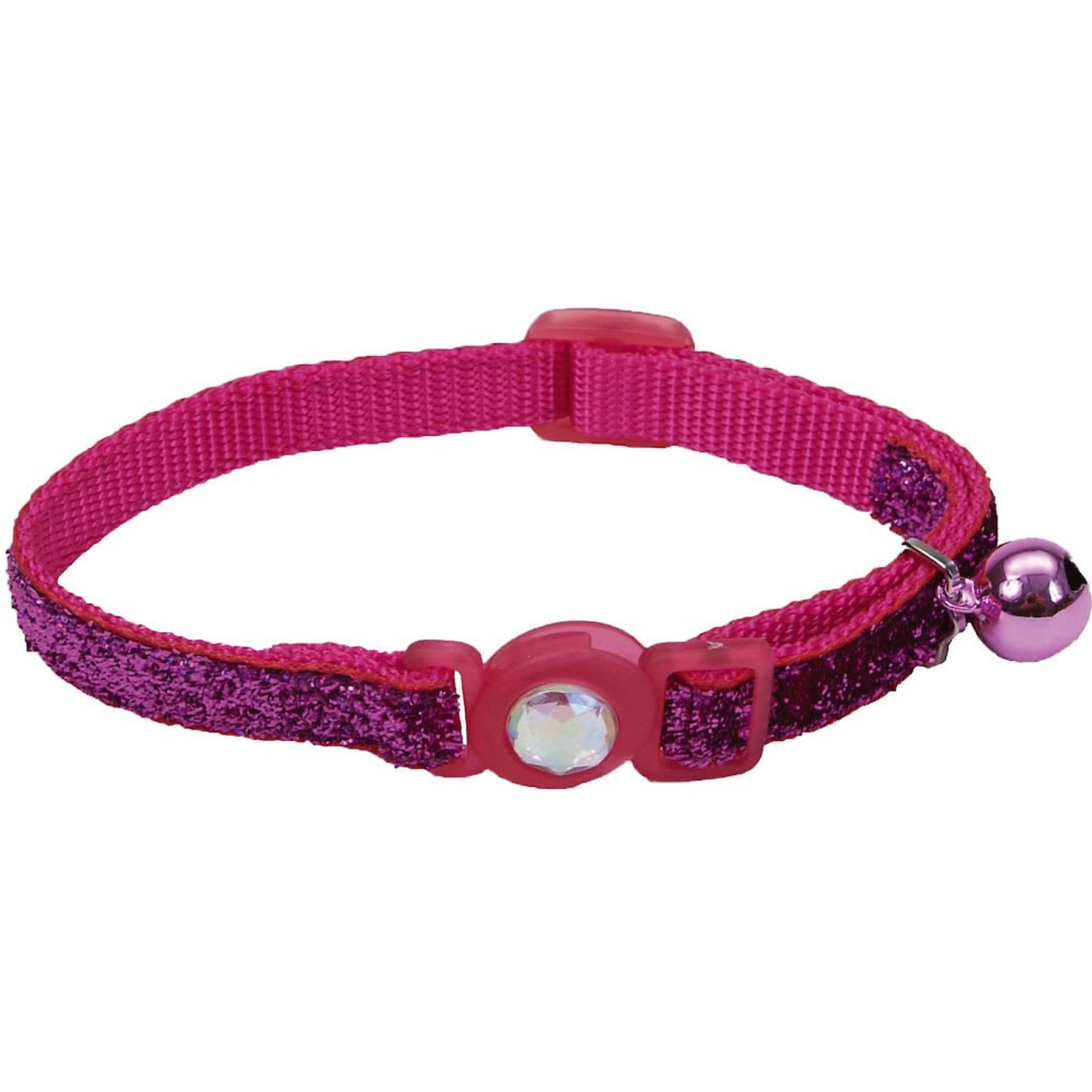 Safe Cat Jeweled Glitter Polyester Breakaway Cat Collar with Bell, Pink, 8 to 12-in neck, 3/8-in wide