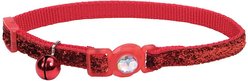 Safe Cat Jeweled Glitter Polyester Breakaway Cat Collar with Bell, Red, 8 to 12-in neck, 3/8-in wide