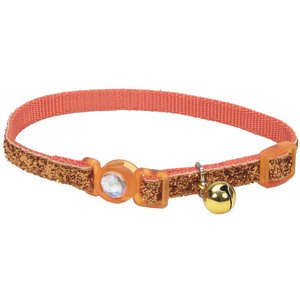 Safe Cat Jeweled Glitter Polyester Breakaway Cat Collar with Bell, Sunset Orange, 8 to 12-in neck, 3/8-in wide