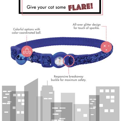 Show full view: Safe Cat Jeweled Glitter Polyester Breakaway Cat Collar with Bell, Sunset Orange, 8 to 12-in neck, 3/8-in wide slide 4 of 6