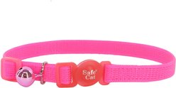 Safe Cat Snag-Proof Polyester Breakaway Cat Collar with Bell, Neon Pink, 8 to 12-in neck, 3/8-in wide