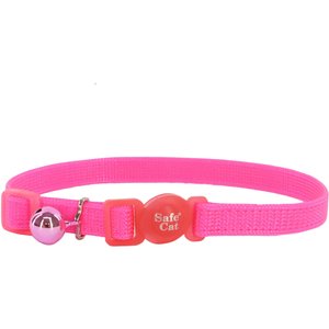 Safe Cat Snag-Proof Polyester Breakaway Cat Collar with Bell, Neon Pink, 8 to 12-in neck, 3/8-in wide