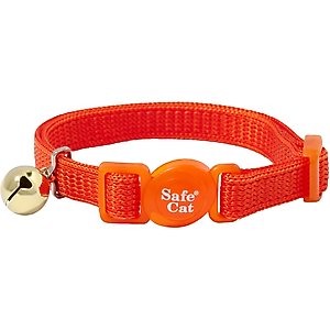 Safe Cat Snag-Proof Polyester Breakaway Cat Collar with Bell, Sunset Orange