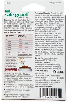 Show full view: Safe-Guard Dewormer for Hookworms, Roundworms, Tapeworms & Whipworms for Large Breed Dogs, 3 day treatment slide 3 of 10