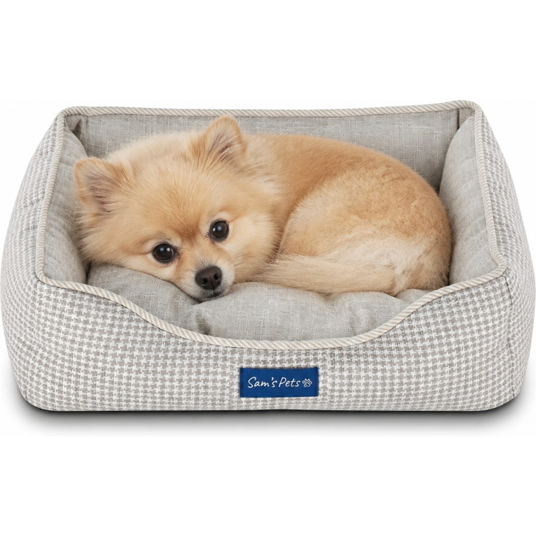 Sam's Pets Arlo Plaid Dog Bed, Brown, X-Small